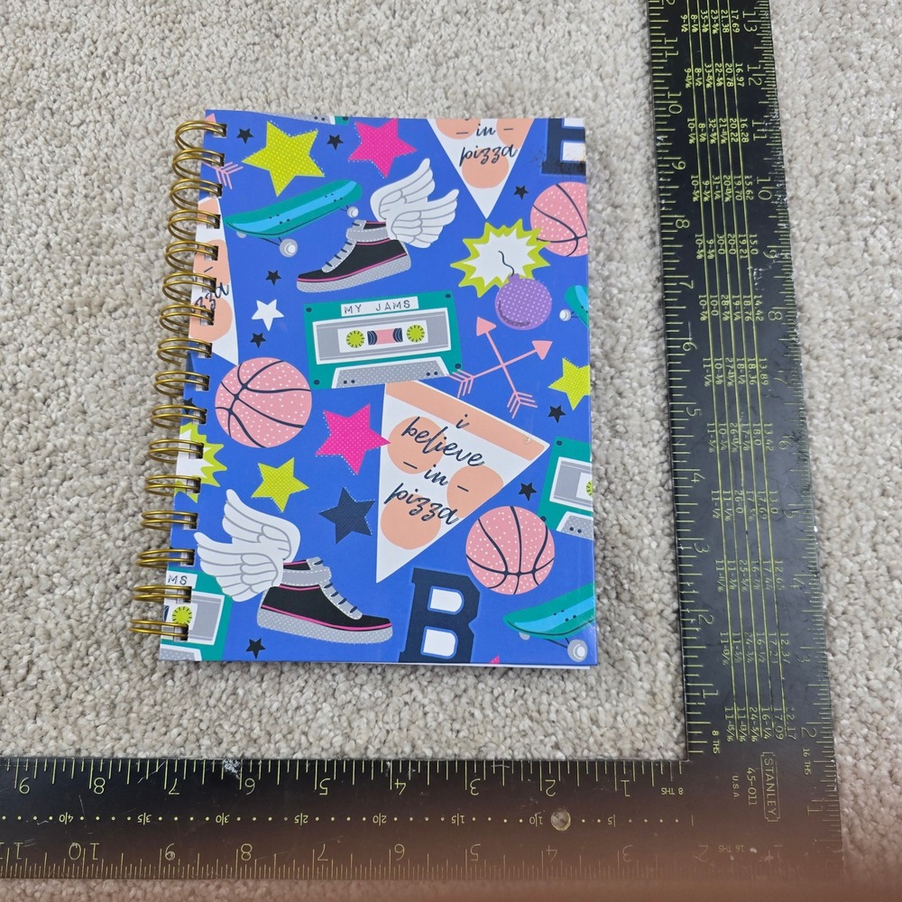 Top Flight Notebook Blue Retro 90s Graphics Pizza Skateboard A5 Spiral 120 Sheet